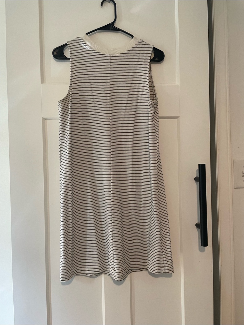 Sleeveless White and Black Stripe Swing Dress